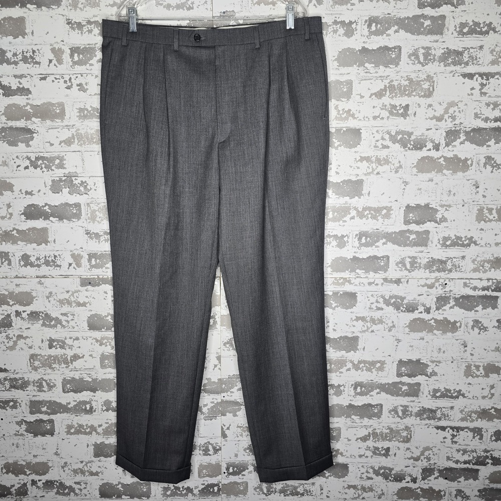Lauren Ralph Lauren Dress Pants Mens 38x32 Gray 100% Wool Pleated Straight Leg